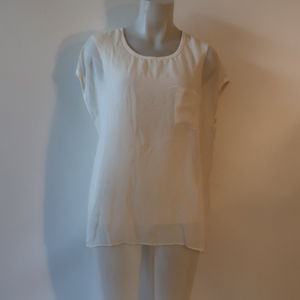 Womens Bailey 44 Cream Sheer Overlay Sleeveless Top L